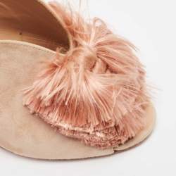 Pre Owned Aquazzura Light Pink Suede Lotus Blossom Peep Toe Mules Size 38