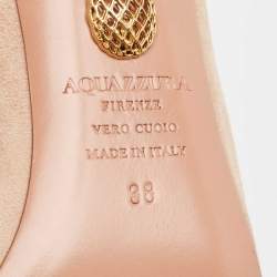 Pre Owned Aquazzura Light Pink Suede Lotus Blossom Peep Toe Mules Size 38