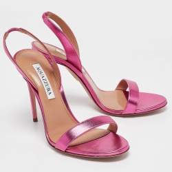 Pre Owned Aquazzura Metallic Leather Ankle Strap Sandals Size 38