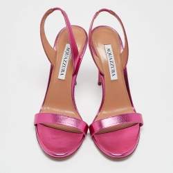 Pre Owned Aquazzura Metallic Leather Ankle Strap Sandals Size 38