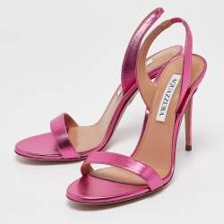 Pre Owned Aquazzura Metallic Leather Ankle Strap Sandals Size 38