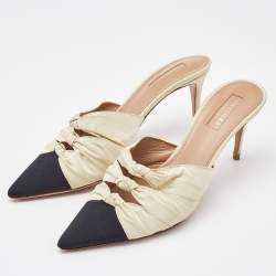 Pre Owned Aquazzura Beige/Black Knotted Fabric Mondaine Mules Size 38