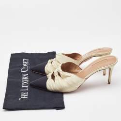 Pre Owned Aquazzura Beige/Black Knotted Fabric Mondaine Mules Size 38