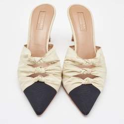 Pre Owned Aquazzura Beige/Black Knotted Fabric Mondaine Mules Size 38