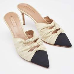 Pre Owned Aquazzura Beige/Black Knotted Fabric Mondaine Mules Size 38