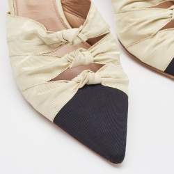 Pre Owned Aquazzura Beige/Black Knotted Fabric Mondaine Mules Size 38