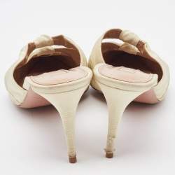 Pre Owned Aquazzura Beige/Black Knotted Fabric Mondaine Mules Size 38