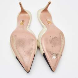 Pre Owned Aquazzura Beige/Black Knotted Fabric Mondaine Mules Size 38