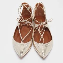 Aquazzura Gold Foil Leather Christy Ankle Wrap Ballet Flats Size 39