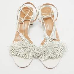 Pre Owned Aquazzura White Leather Wild Thing Sandals Size 40.5