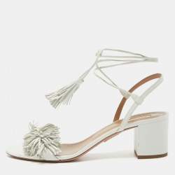 Pre Owned Aquazzura White Leather Wild Thing Sandals Size 40.5
