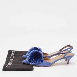 Pre Owned Aquazzura Blue Fur and Suede Powder Puff Slingback Pumps Size 39