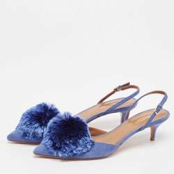 Pre Owned Aquazzura Blue Fur and Suede Powder Puff Slingback Pumps Size 39