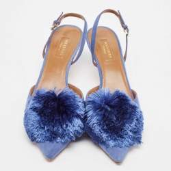 Pre Owned Aquazzura Blue Fur and Suede Powder Puff Slingback Pumps Size 39