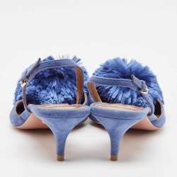 Pre Owned Aquazzura Blue Fur and Suede Powder Puff Slingback Pumps Size 39