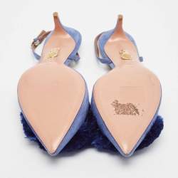 Pre Owned Aquazzura Blue Fur and Suede Powder Puff Slingback Pumps Size 39