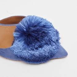 Pre Owned Aquazzura Blue Fur and Suede Powder Puff Slingback Pumps Size 39