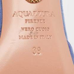 Pre Owned Aquazzura Blue Fur and Suede Powder Puff Slingback Pumps Size 39