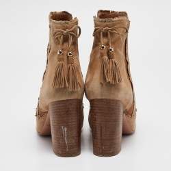  Aquazzura Brown Suede Tassel Accents  Boots Size 39
