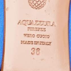 Pre Owned Aquazzura Blue Satin Crystal Embellished Flat Slides Size 38
