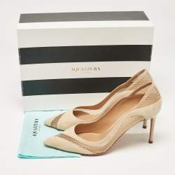 Aquazzura Beige Suede and Mesh Pointed Toe Pumps Size 38.5