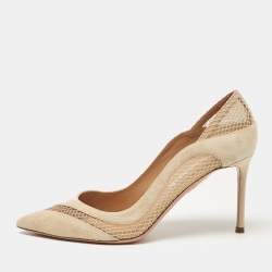 Aquazzura Beige Suede and Mesh Pointed Toe Pumps Size 38.5