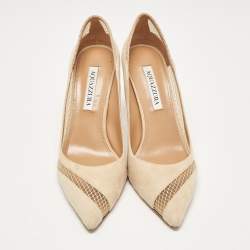 Aquazzura Beige Suede and Mesh Pointed Toe Pumps Size 38.5