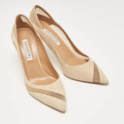 Aquazzura Beige Suede and Mesh Pointed Toe Pumps Size 38.5