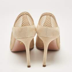 Aquazzura Beige Suede and Mesh Pointed Toe Pumps Size 38.5