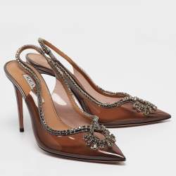 Pre Owned Aquazzura Metallic/Transparent Leather and PVC Seduction Pumps Size 38