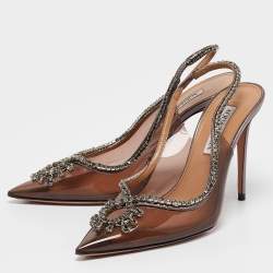 Pre Owned Aquazzura Metallic/Transparent Leather and PVC Seduction Pumps Size 38