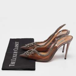 Pre Owned Aquazzura Metallic/Transparent Leather and PVC Seduction Pumps Size 38