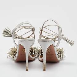 Aquazzura White Leather Wild Thing Ankle Tie Sandals Size 39