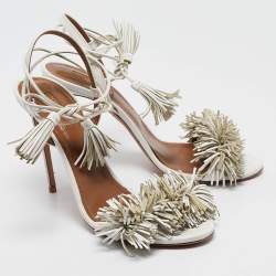 Aquazzura White Leather Wild Thing Ankle Tie Sandals Size 39