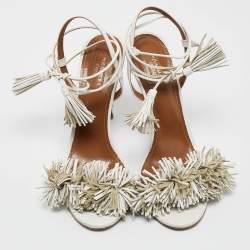 Aquazzura White Leather Wild Thing Ankle Tie Sandals Size 39