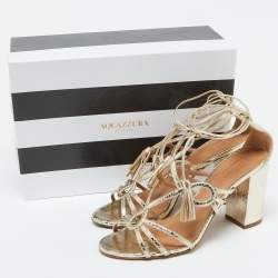 Pre Owned Aquazzura Gold Snakeskin Embossed Leather Gitana Ankle Strap Sandals Size 41