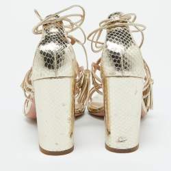 Pre Owned Aquazzura Gold Snakeskin Embossed Leather Gitana Ankle Strap Sandals Size 41