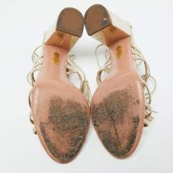 Pre Owned Aquazzura Gold Snakeskin Embossed Leather Gitana Ankle Strap Sandals Size 41