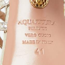 Pre Owned Aquazzura Gold Snakeskin Embossed Leather Gitana Ankle Strap Sandals Size 41