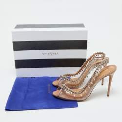 Aquazzura Beige Leather and PVC Crystal Temptation Slingback Sandals Size 41