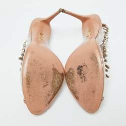 Aquazzura Beige Leather and PVC Crystal Temptation Slingback Sandals Size 41