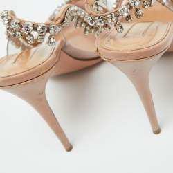 Aquazzura Beige Leather and PVC Crystal Temptation Slingback Sandals Size 41