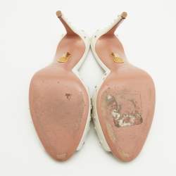 Pre Owned Aquazzura White Leather Crystal Studded Slide Sandals Size 38