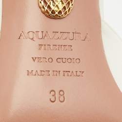 Pre Owned Aquazzura White Leather Crystal Studded Slide Sandals Size 38