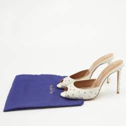 Pre Owned Aquazzura White Leather Crystal Studded Slide Sandals Size 38