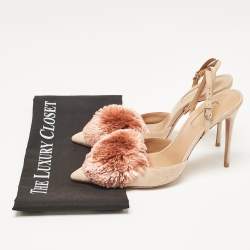 Aquazzura Beige Suede Powder Puff Pointed Toe Slingback Sandals Size 38