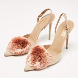 Aquazzura Beige Suede Powder Puff Pointed Toe Slingback Sandals Size 38