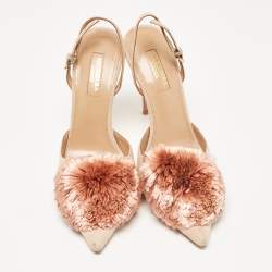 Aquazzura Beige Suede Powder Puff Pointed Toe Slingback Sandals Size 38