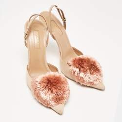 Aquazzura Beige Suede Powder Puff Pointed Toe Slingback Sandals Size 38