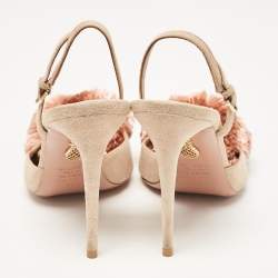 Aquazzura Beige Suede Powder Puff Pointed Toe Slingback Sandals Size 38